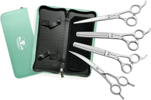 Vista 7 de Tijeras de aseo para perros y gatos, tijeras para mascotas para abrigos gruesos y cabello enmarañado, tijeras de acero inoxidable curvadas más