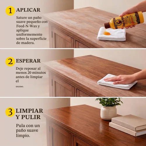 Vista 5 de Howard Products Cera de abejas para abrillantar y acondicionar madera, Feed-N-Wax para muebles de madera, 133 ml, Naranja
