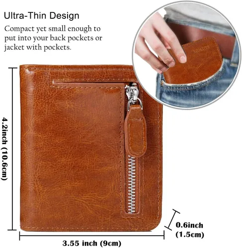 Vista 6 de Funtor Cartera de cuero para mujer, pequeña y compacta, con bolsillo doble, bloqueo RFID, para mujer