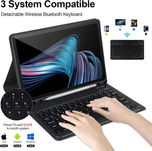 Vista 3 de Funda con teclado para Samsung Galaxy Tab A9+/Plus 11'' 2023(SM-X210/X216/X218), funda con teclado para Samsung Tab A9+ con soporte para S Pen