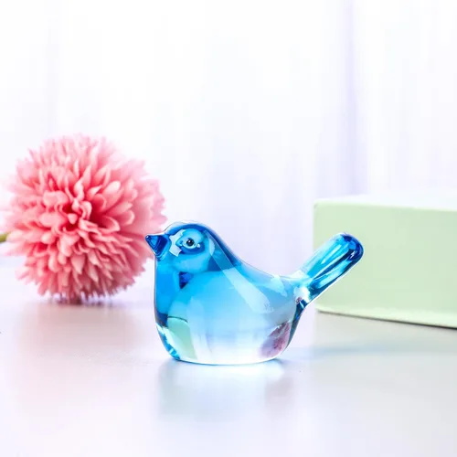 Vista 4 de YWHL Figuras de pájaros azules de cristal hechas a mano, regalos de animales para amantes de los pájaros, mujeres y hombres, pájaros de cristal