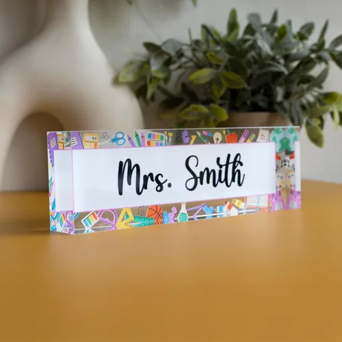 Vista 9 de Placa de nombre personalizada para profesor para escritorio, 12 diseños, 9 fuentes, 2 tamaños, placa de identificación de escritorio de acrílico