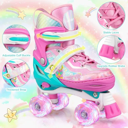 Vista 6 de Patines para niños y niñas, 4 tamaños, ajustables, con ruedas iluminadas para niños, adolescentes, principiantes y avanzados, interiores y exteriores