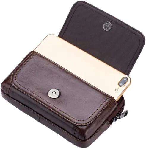 Vista 5 de Bolsa de cuero para cinturón de teléfono, bolsa horizontal para hombres, multiusos, con lazo, monedero, monedero, bolsa para teléfono celular