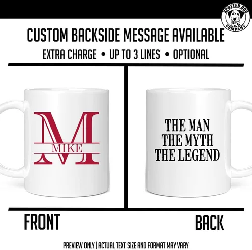 Vista 5 de Taza de café personalizada de cerámica blanca de 11 onzas con texto personalizado y iniciales de nombre, Halpert, DYE Taza para Cafe personalizadas