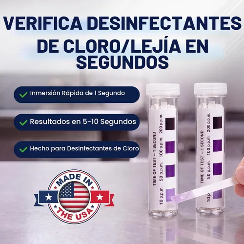 Vista 2 de FryOilSaver Co. Tiras de prueba de cloro, 0-200PPM, 100 tiras desinfectantes 0-200 PPM Testing Range, Precise Bleach Test Strips, For Restaurant