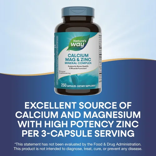 Vista 5 de Nature's Way Complejo mineral de calcio, magnesio y zinc, apoya la salud ósea y la función muscular*, apoyo inmunológico*, 250 cápsulas