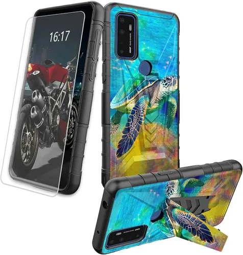 Vista 42 de Funda para AT&T Maestro Max 2021/Cricket Ovation 2 con protector de pantalla de vidrio templado, funda resistente con función atril integrada