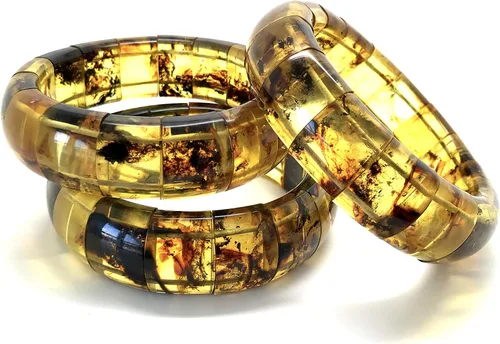 Vista 3 de Pulsera única de ámbar báltico natural mixto, talla L