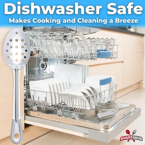 Vista 5 de Cuchara de servir súper fuerte, ergonómica de 11 pulgadas, paquete de 3 cucharas grandes de acero inoxidable para cocinar, hornear, revolver