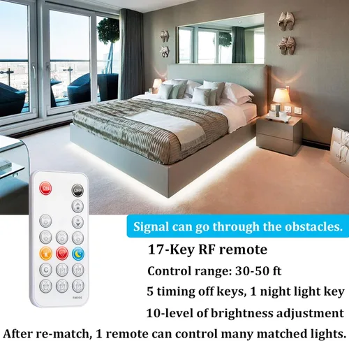 Vista 2 de WOBANE - Tira de luces LED blancas, kit de tira de luz LED regulable, 16.4 pies de luces en cinta flexible para dormitorio, cocina, debajo