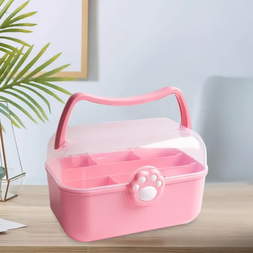 Vista 5 de JISADER Caja de costura portátil multiusos con asa, organizador de manualidades con cerradura para suministros de arte, aretes de costura, color rosa