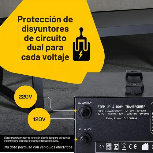 Vista 6 de Transformador de voltaje para aumentar o disminuir la tensión. 110 v/220 v, circuito de bloqueo de protección, de la marca ELC