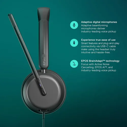 Vista 3 de EPOS Impact 860T ANC - Auriculares con cable de doble cara con cancelación activa de ruido, certificado por Microsoft Teams, USB C y USB A, audio