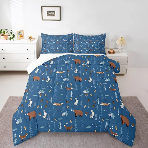 Vista 78 de Juego de ropa de cama Happy Camping de Homewish, tamaño individual, con diseño de osos cazadores y pinos, para niños, hombres, adultos, decoración