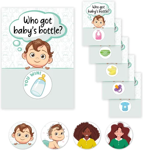 Vista 9 de Juegos de baby shower de Party Hearty para niño, 40 boletos de lotería con emojis para rascar, ideas de juegos para bebés, juego de rascar, azul