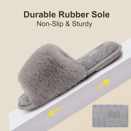 Vista 6 de LongBay Pantuflas de espuma viscoelástica de piel sintética para mujer, cómodas y planas, con puntera abierta, cómodas sandalias de casa