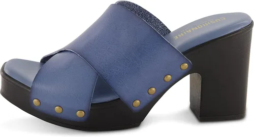 Vista 2 de CUSHIONAIRE Kamari Sandalia de madera sintética para mujer con acolchado de espuma viscoelástica, anchos disponibles