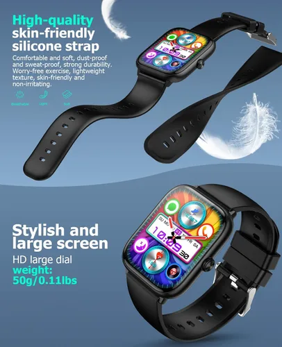 Vista 6 de Black Smart Watch for Men Women, Bluetooth Call, 2.06" HD AMOLED Fitness Tracker, 118 Sports Modes, Blood Pressure/Heart Rate/SpO2/Sleep Monitor