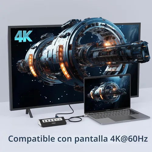 Vista 3 de P9 USB C Hub, INTPW 9-en-1 Adaptador USB Multipuerto con HDMI 4K, PD 100W, USB-C y 2 USB A 3.0 5Gbps, 2 USB A 2.0, Lector de Tarjetas SD/TF, Hub USB