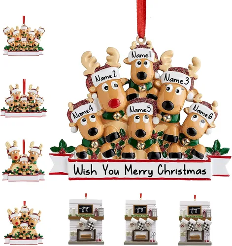 Vista 22 de Adornos de Navidad personalizados 2025, repisa de chimenea, familia de 2/3/4/5/6 nombres de miembros de la familia Joy para decoraciones de árbol