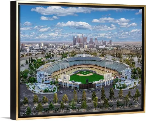 Vista 10 de CANVAS ON DEMAND Estadio Dodger de Los Ángeles Lienzo Enmarcado Flotante Negro Arte de Pared Impreso por Copterpilot Photography, Fotografía