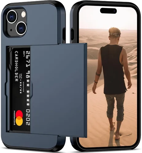 Vista 12 de Nvollnoe Compatible con iPhone 15 Funda con ranura para tarjetas, resistente, protectora de doble capa, a prueba de golpes, ranura oculta
