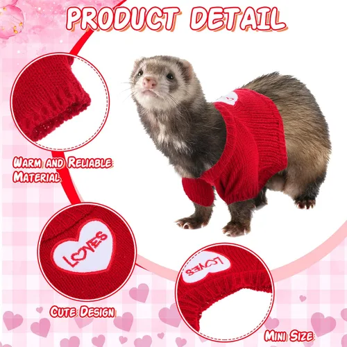 Vista 5 de Mixweer 4 piezas de ropa de hurón de San Valentín, suéter de hámster, ropa de conejillo de indias con corazón rojo, disfraz de conejo, sudadera