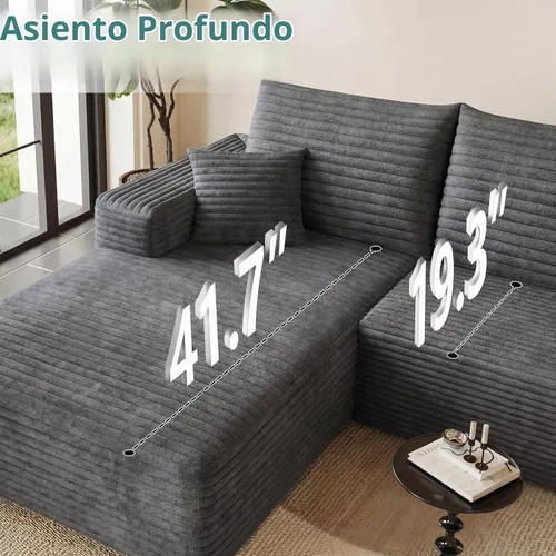 Vista 6 de Sofá modular de 95 pulgadas, sofá de nube en forma de L sin hueso con diván, asiento profundo tapizado de pana de espuma viscoelástica, no requiere