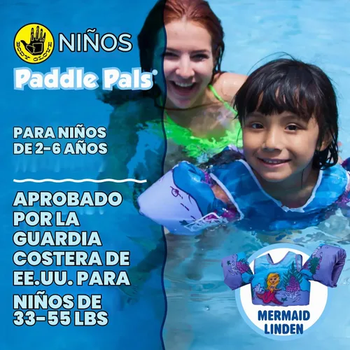 Vista 3 de Body Glove Paddle Pals - Chaleco salvavidas para aprender a nadar, 33-55 libras, tambor de pulpo 3D sirena tilo