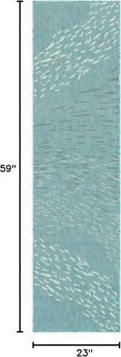 Vista 2 de Liora Manne Carmel - Alfombra decorativa de mezcla sintética para interiores y exteriores, de bajo perfil, contemporánea, decoración de peces Agua