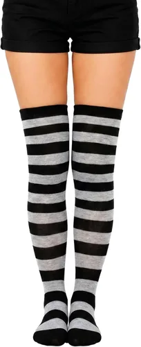 Vista 21 de Calcetines altos para mujer, calcetines altos a rayas hasta el muslo Bandera estadounidense