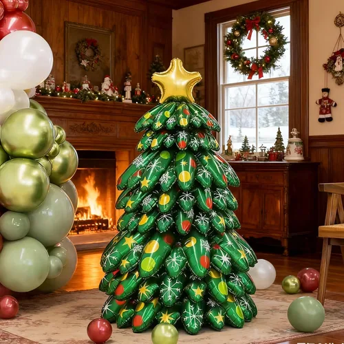 Vista 2 de Árbol de Navidad inflable, globos autosostenibles de 40 pulgadas, globos de papel de aluminio para árbol de Navidad de interior y exterior Árbol