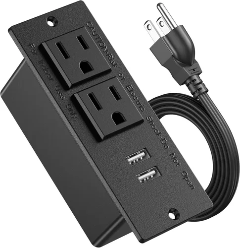 Vista 13 de Regleta de Energía Empotrada para Conferencias con Enchufe, Cable de 6.56 Pies, Regleta de Energía de Escritorio con Ojal con 2 Enchufes y 2 Puertos