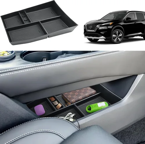 Vista 10 de Organizador de reposabrazos 2021-2024 2025 para Nissan Rogue (S/SV/SL/Platinum/Rock Creek), organizador de consola central de plástico ABS y goma