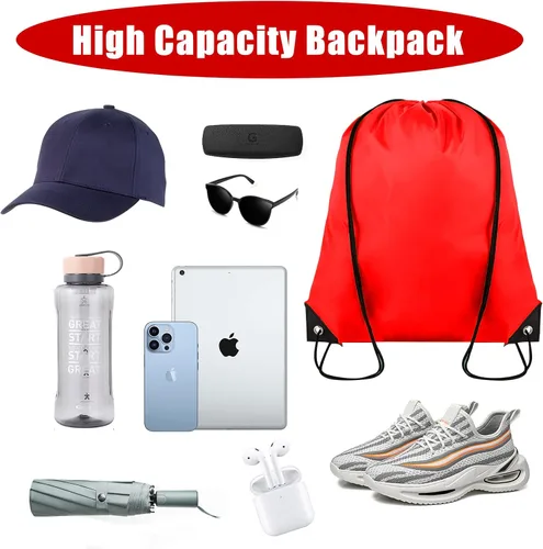 Vista 3 de Grneric 100 unidades de mochila con cordón a granel Cinch Sackpack Ployster Bolsas con cordón para gimnasio fiesta viaje, Rojo -, Classic