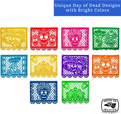 Vista 3 de Pancartas de fiesta mexicana (paquete de 5, 10 diseños de banderas de plástico por bandera) + piñata mexicana (grande de 32 pulgadas), pancarta