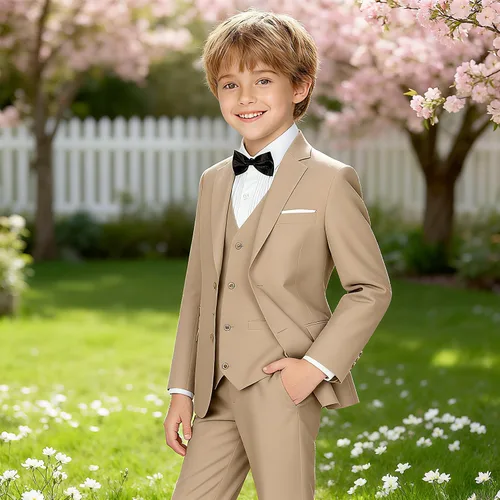 Vista 4 de Lycody Traje de esmoquin de 5 piezas para niños y adolescentes, ropa formal