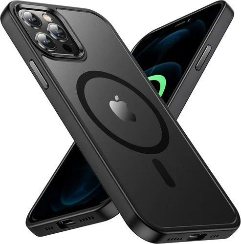 Vista 15 de Funda magnética para iPhone 12 Pro Max [protección militar contra caídas] [compatible con MagSafe], antihuellas, a prueba de golpes, translúcida