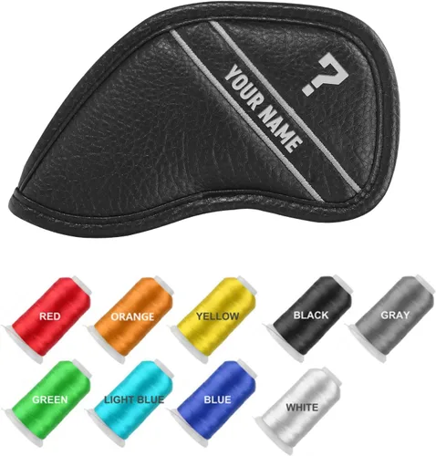 Vista 6 de CRAFTSMAN GOLF 12 piezas o 1 pieza de fundas para cabezas de palos de golf de cuero negro, con número de colores bordado para Callaway, Ping
