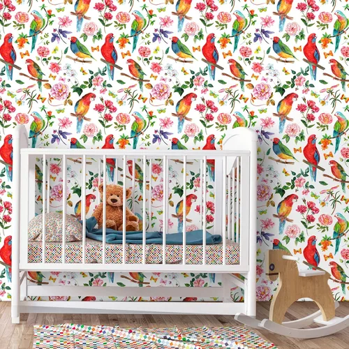 Vista 8 de Papel tapiz de 24 x 118 pulgadas de ancho, diseño floral de peonía y pájaro, papel tapiz de hojas de vinilo extraíble, autoadhesivo de mariposa