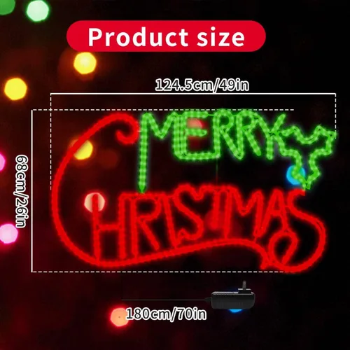 Vista 7 de LAMPHOME 630 LED grandes de 49 x 26 pulgadas, con motivo de neón de Feliz Navidad, superbrillante, verde y rojo, decoración de Navidad al aire libre