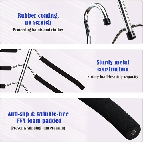 Vista 2 de Perchas de ropa que ahorran espacio, 2 paquetes de brazo oscilante antideslizante acolchado percha de 5 capas de acero inoxidable resistente suéter