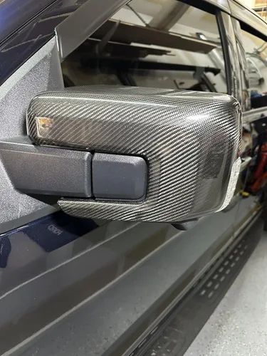 Vista 4 de Cubierta seca de fibra de carbono para espejo lateral Ford F150 F-150 Raptor R Shelby Lariat Platinum 2021 2022 2023 2024, revestimiento de espejo