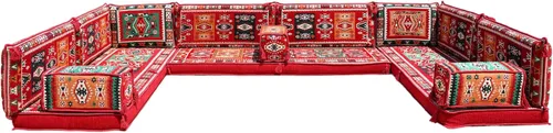 Vista 123 de arabicsofa Sofá en forma de U de estilo árabe para el suelo – Juego de Majlis hecho a mano – Sofá de estilo bohemio