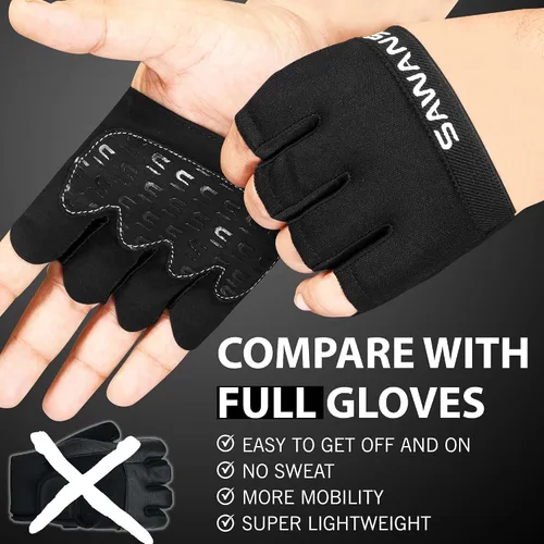 Vista 2 de SAWANS Guantes de entrenamiento antideslizantes para hombres y mujeres, levantamiento de pesas, gimnasio, ejercicio, fitness, negro, minimalista