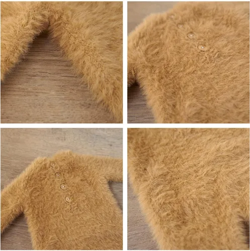 Vista 7 de Zeroest Accesorios de fotografía para recién nacidos, trajes de niño, accesorios para fotos de oso y niña, gorro con pies, mameluco de manga