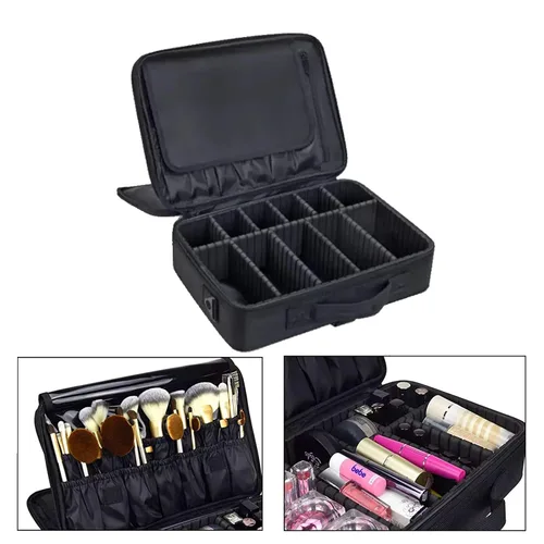 Vista 2 de Estuche de viaje para maquillaje, organizador de cosméticos, bolsa de almacenamiento portátil para artistas, con divisores ajustables
