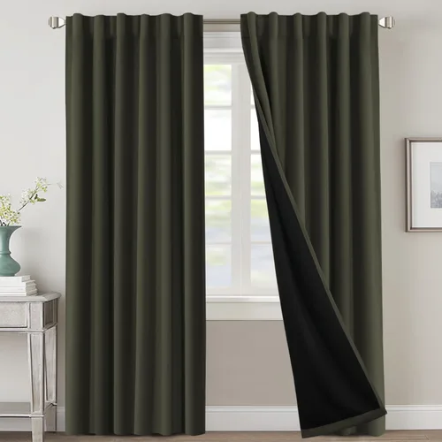 Vista 19 de H.VERSAILTEX Cortinas 100% opacas para dormitorio con forro negro, cortinas de oscurecimiento de habitación completa, con aislamiento térmico