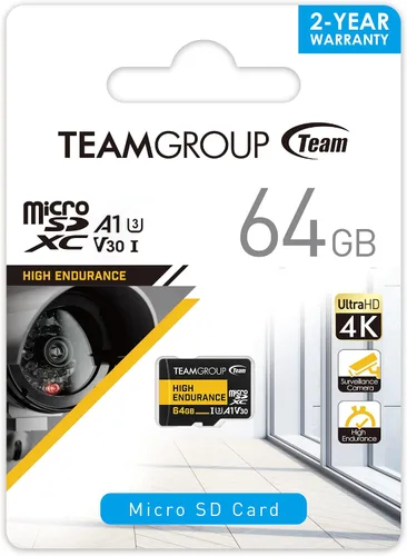 Vista 6 de TEAMGROUP Alta resistencia 64GB x 5 unidades Micro SDXC UHS-I U3 V30 4K 100 MB/s (diseñada para monitorear), estable y duradera, compatible